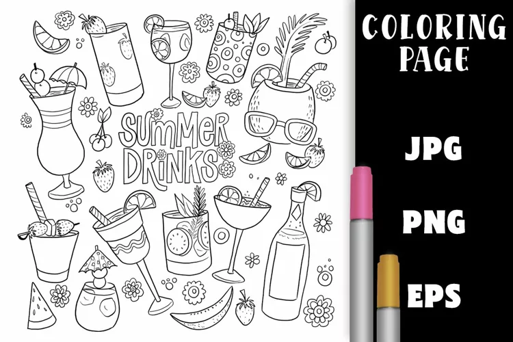 Coloring Page - Fun Summer Drinks