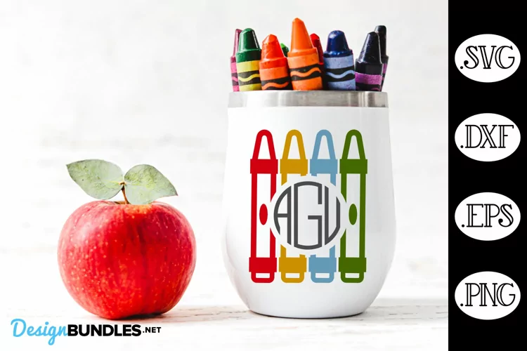 Teacher Crayons Round Monogram SVG