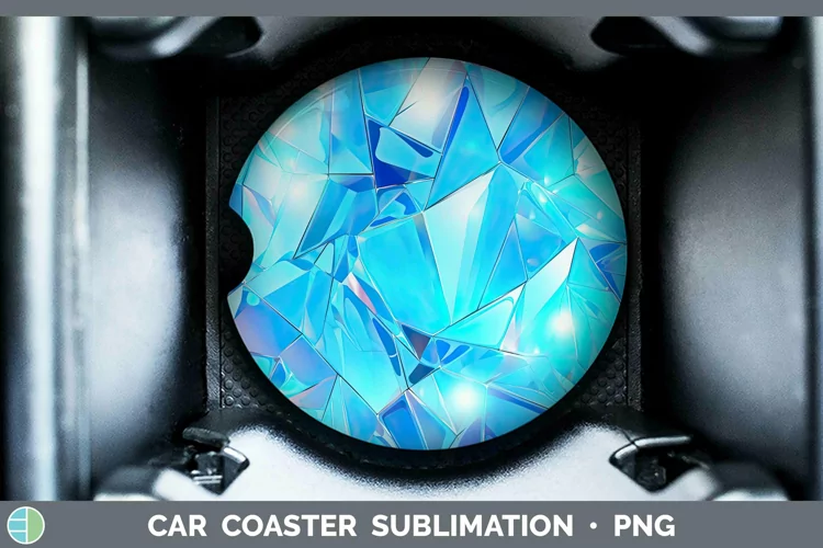 Holographic Cyan Car Coaster | Sublimation Coaster Designs