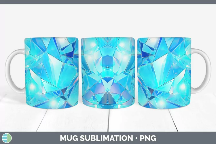 Holographic Cyan Mug Wrap | Sublimation Coffee Cup Designs