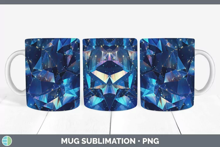 Holographic Dark Blue Mug Wrap | Sublimation Cup Design