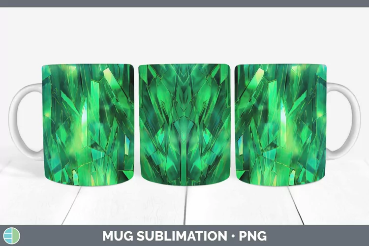 Holographic Green Mug Wrap | Sublimation Coffee Cup Designs