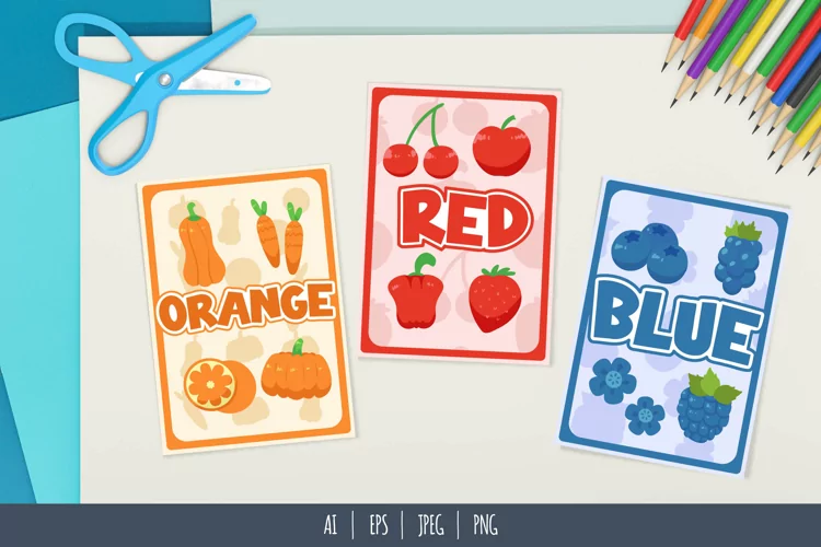 Sight Words, Fruit & Vegetables in Different Colors, Set
