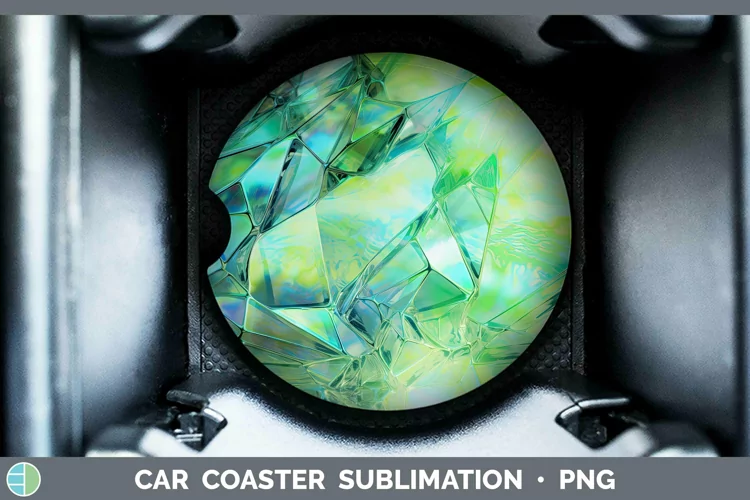 Holographic Spring Green Car Coaster | Sublimation Design
