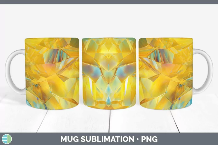 Holographic Yellow Mug Wrap | Sublimation Coffee Cup Designs