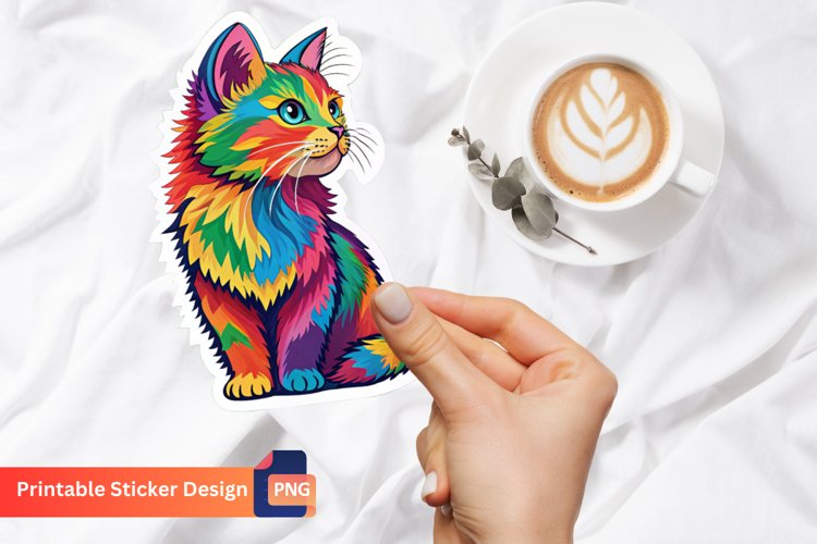 Colorful Cat Sticker, Rainbow Cat Sticker Collection example image 1
