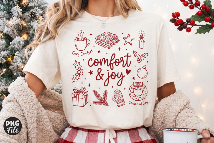 Comfort And Joy Christmas PNG,Retro Holiday Doodle Shirt