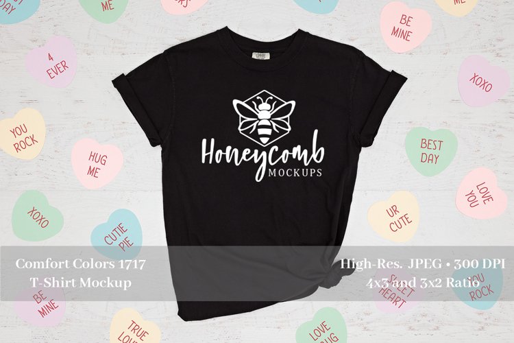 Valentines Shirt Mockup, Comfort Colors 1717 Black Mockup example image 1