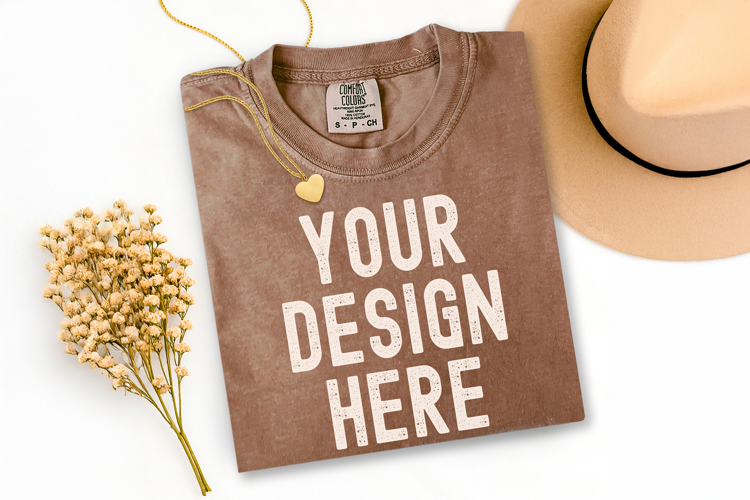 Comfort Colors C1717 Espresso Shirt Mockup, Flat lay Mockup