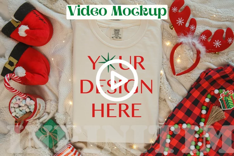 Christmas Comfort Colors 1717 Ivory tshirt mockup flat lay