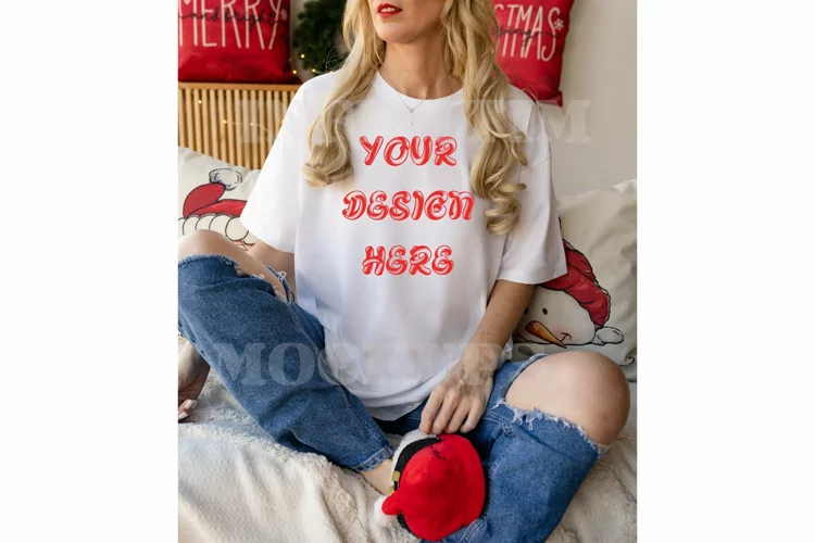 White Comfort Colors 1717 mockup Christmas tshirt mock up