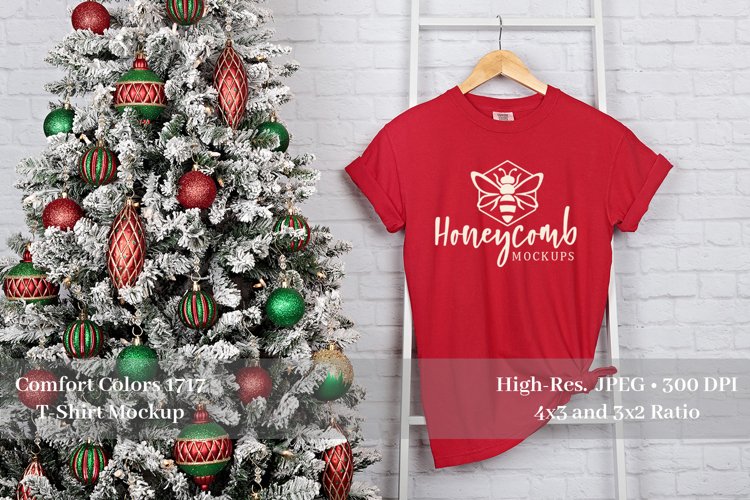 Comfort Colors 1717 Red Mockup, Christmas T-Shirt Mockup example image 1