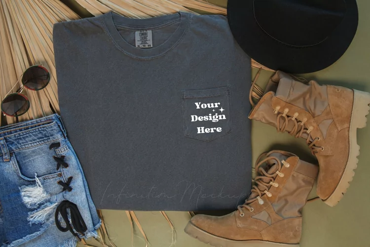 Comfort Colors 6030 Pepper mockup Pocket tshirt mockup