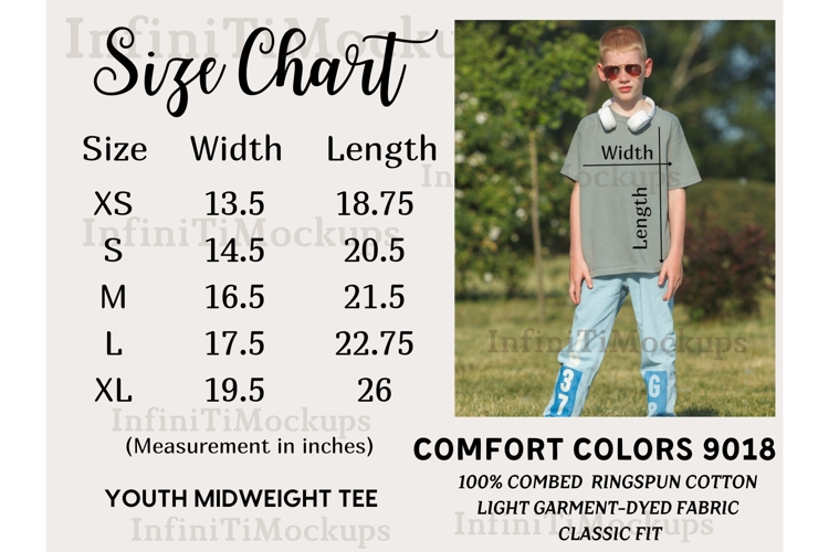 Comfort Colors 9018 Youth Kids tshirt Size Chart