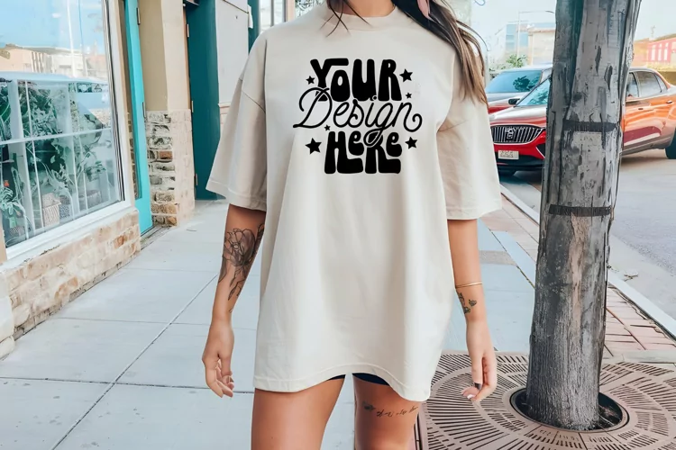 Comfort Colors C1717 Ivory Mockup Oversized Ivory Outdoors