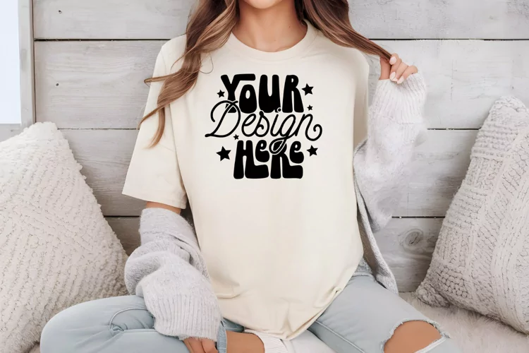 Comfort Colors C1717 Ivory Shirt Mockup, Ivory Tshirt Mockup