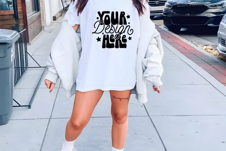 Comfort Colors C1717 White Mockup Oversized White Outdoors