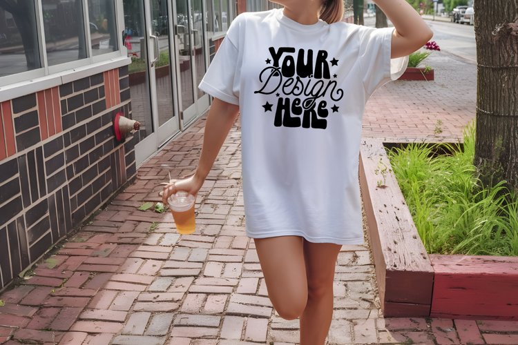 Comfort Colors White Mockup Oversized TShirt Front Model