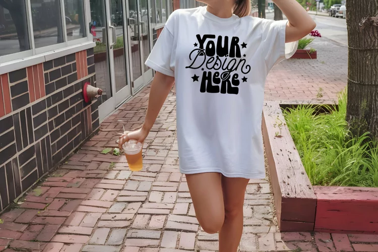 Comfort Colors White Mockup Oversized TShirt Front Model