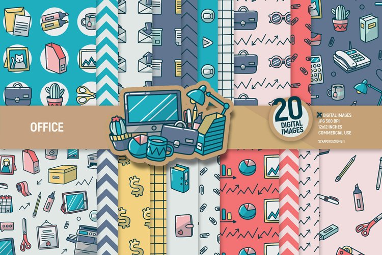Office digital paper. Work stationery scrapbooking pages. example image 1