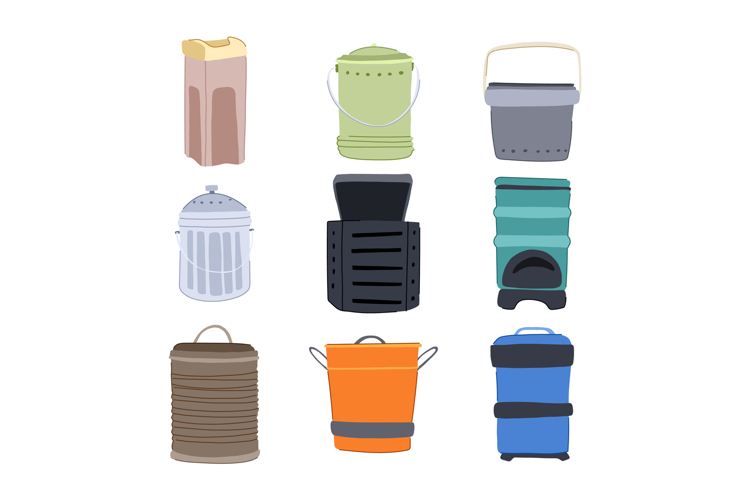 compost bin set cartoon