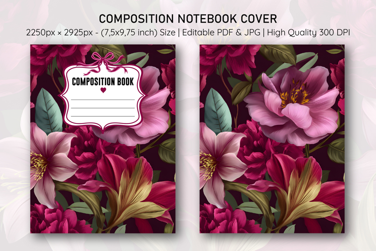Azalea & Peony Flower Composition Notebook Cover | Notebook example image 1