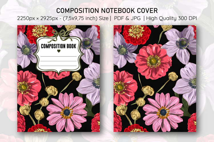 Anemone & Zinnia Flower Compostion Notebook Cover | Notebook