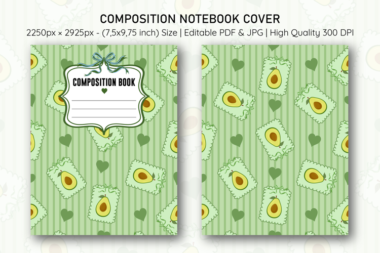 Avocado Heart Compostion Notebook Cover | Notebook Cover