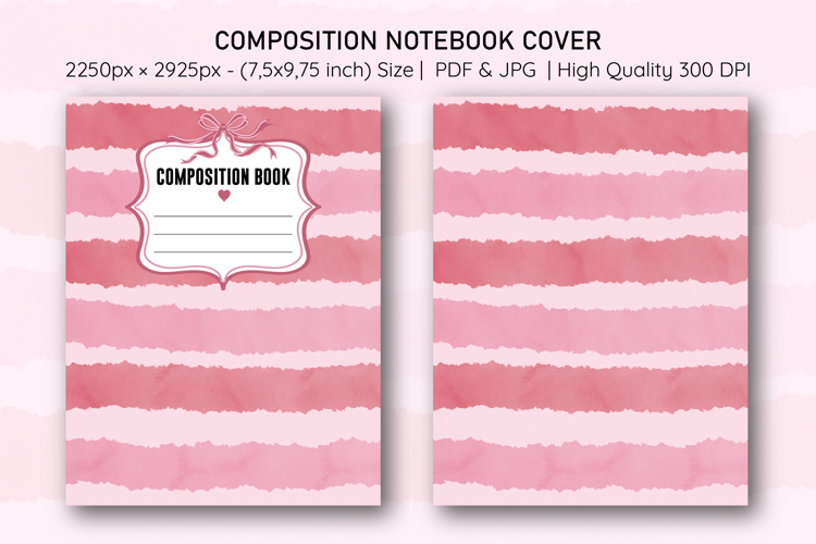 Watercolor Pink Stripe Composition Notebook Cover | Notebook