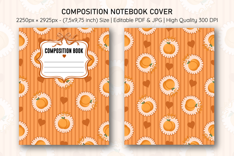 Peach Heart Compostion Notebook Cover | Notebook Cover