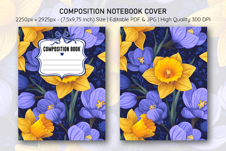 Daffodil & Crocus Flower Composition Notebook Cover | Notebo example image 1
