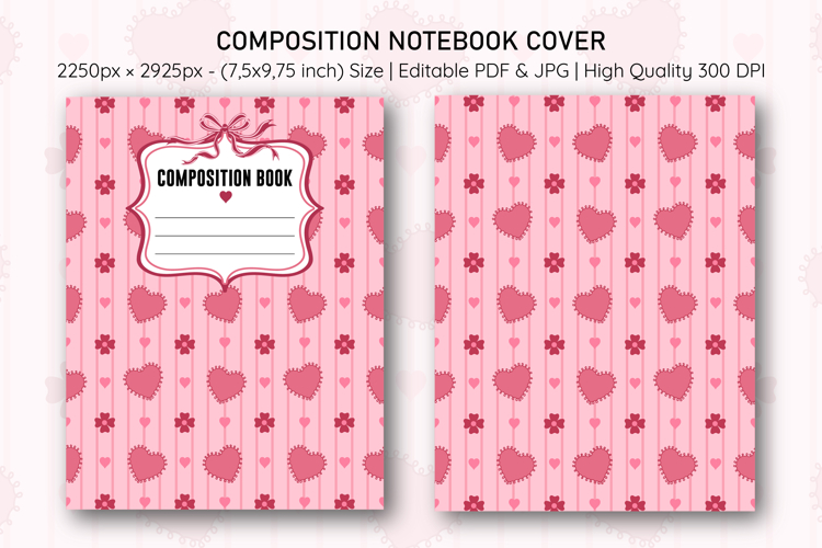 Heart & Flower Composition Notebook Cover | Notebook Cover