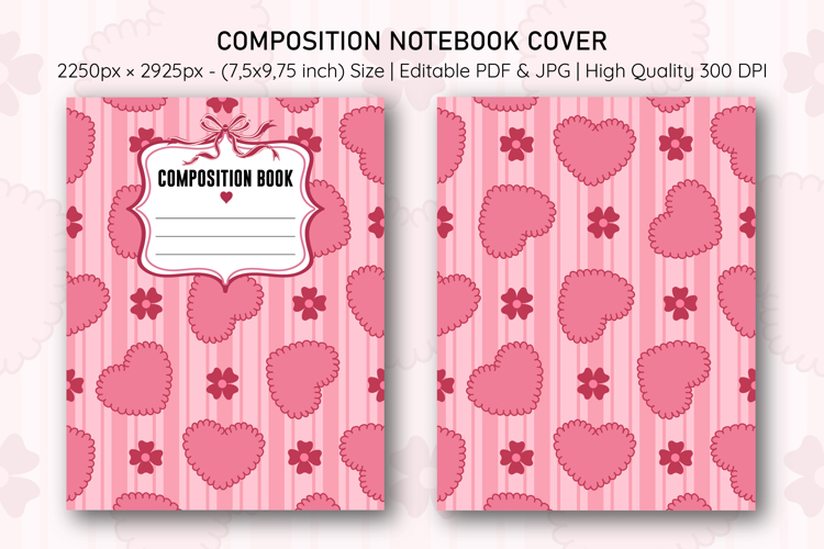 Heart & Flower Composition Notebook Cover | Notebook Cover