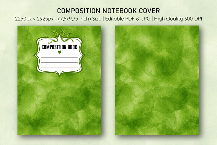Watercolor Green Splash Composition Notebook Cover | Notebook example image 1