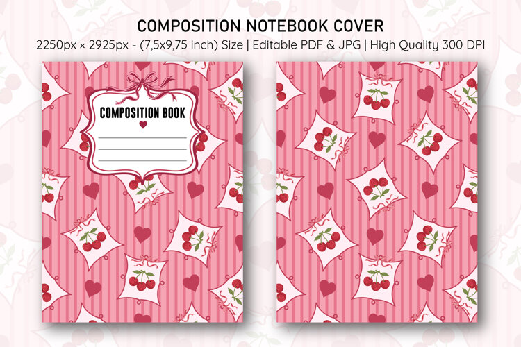 Cherry Heart Compostion Notebook Cover | Notebook Cover example image 1