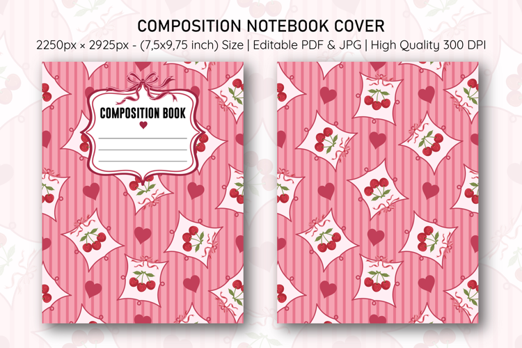 Cherry Heart Compostion Notebook Cover | Notebook Cover