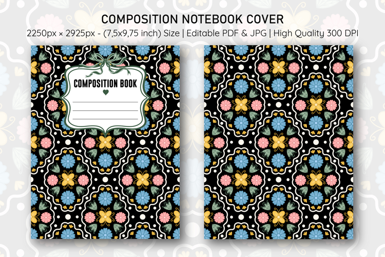 Folk Flower Composition Notebook Cover | Notebook Cover
