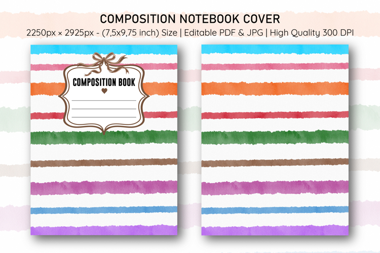 Watercolor Colorful Stripe Composition Notebook Cover | Note