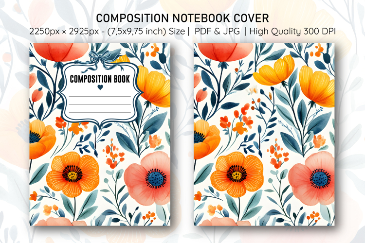 Watercolor Whimsical Floral Compostion Notebook Cover | Note