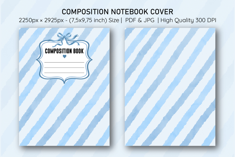 Watercolor Blue Stripe Composition Notebook Cover | Notebook