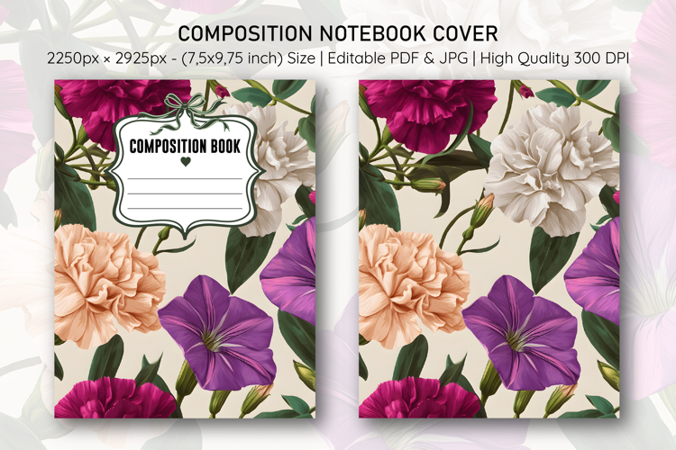 Carnation & Petunia Flower Composition Notebook Cover | Note example image 1