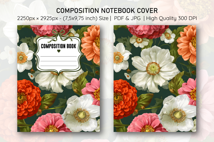 Anemone & Zinnia Flower Compostion Notebook Cover | Notebook