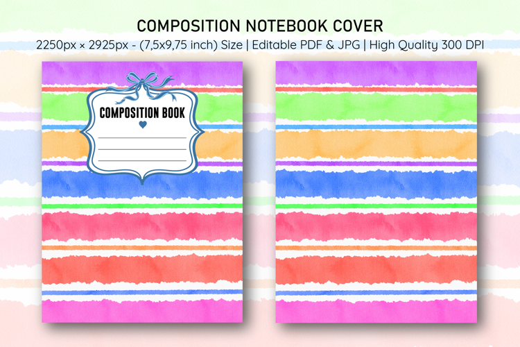 Watercolor Colorful Stripe Composition Notebook Cover | Note