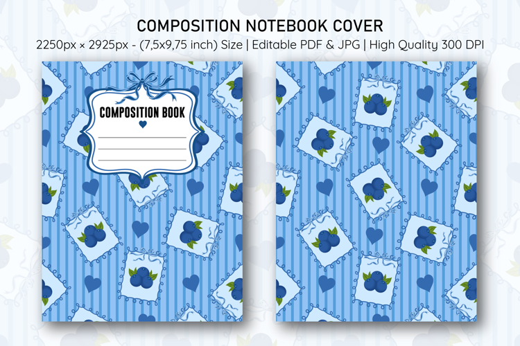 Blueberry Heart Compostion Notebook Cover | Notebook Cover