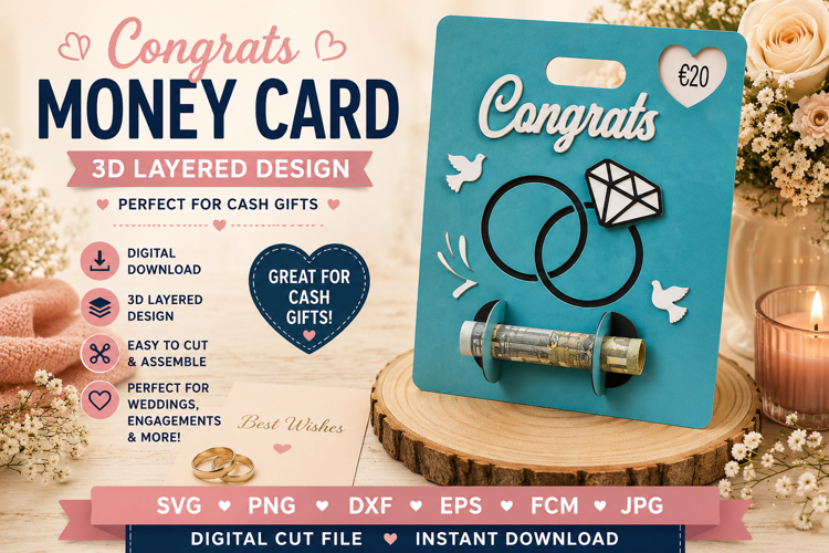 Congrats wedding money card svg 3D paper craft,