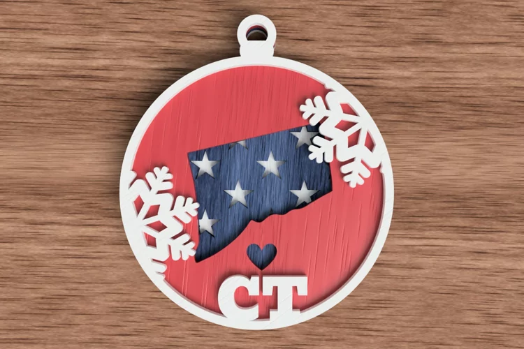 Christmas State Ornament Laser Cut File - Connecticut