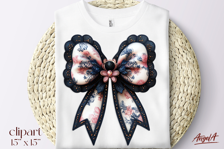 Lace floral vintage coquette bow tie clipart, retro clipart