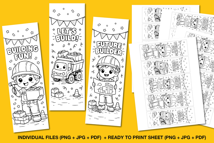 Construction Coloring Bookmarks for Kids Printable
