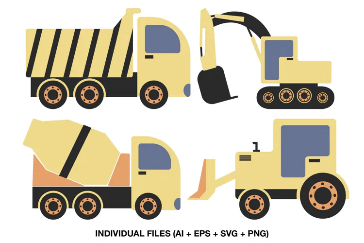 Construction Vehicle Clipart with Dump Truck, Excavator