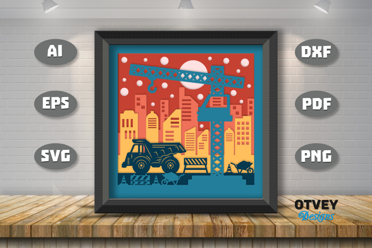 Construction Scene 3D Shadow Box Layered Papercut